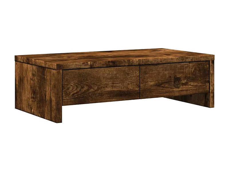 Mesa de escritorio con soporte para monitor y cajones de madera de ingeniería marrón 02_0044936