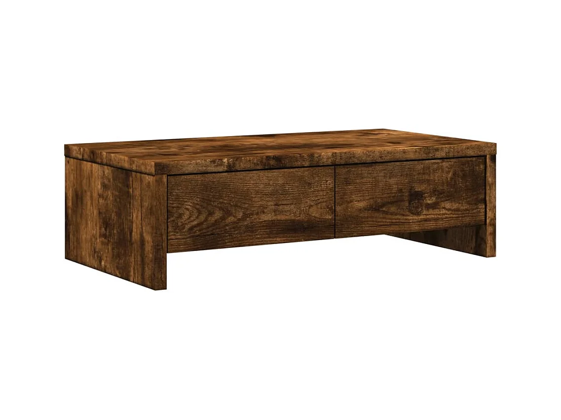 Mesa de escritorio con soporte para monitor y cajones de madera de ingeniería marrón 02_0044936