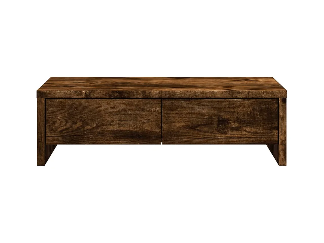 Mesa de escritorio con soporte para monitor y cajones de madera de ingeniería marrón 02_0044936