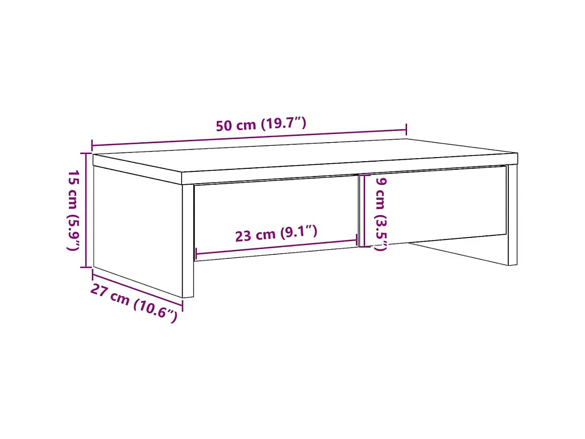 Mesa de escritorio con soporte para monitor y cajones de madera de ingeniería marrón 02_0044936
