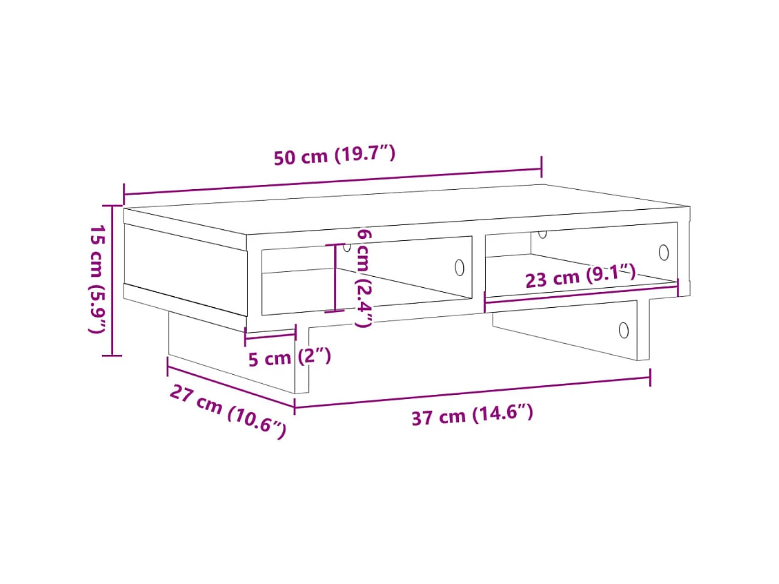 Mesa de escritorio con soporte para monitor mueble de 50 x 27 x 15 cm madera de ingeniería color negro 02_0044882