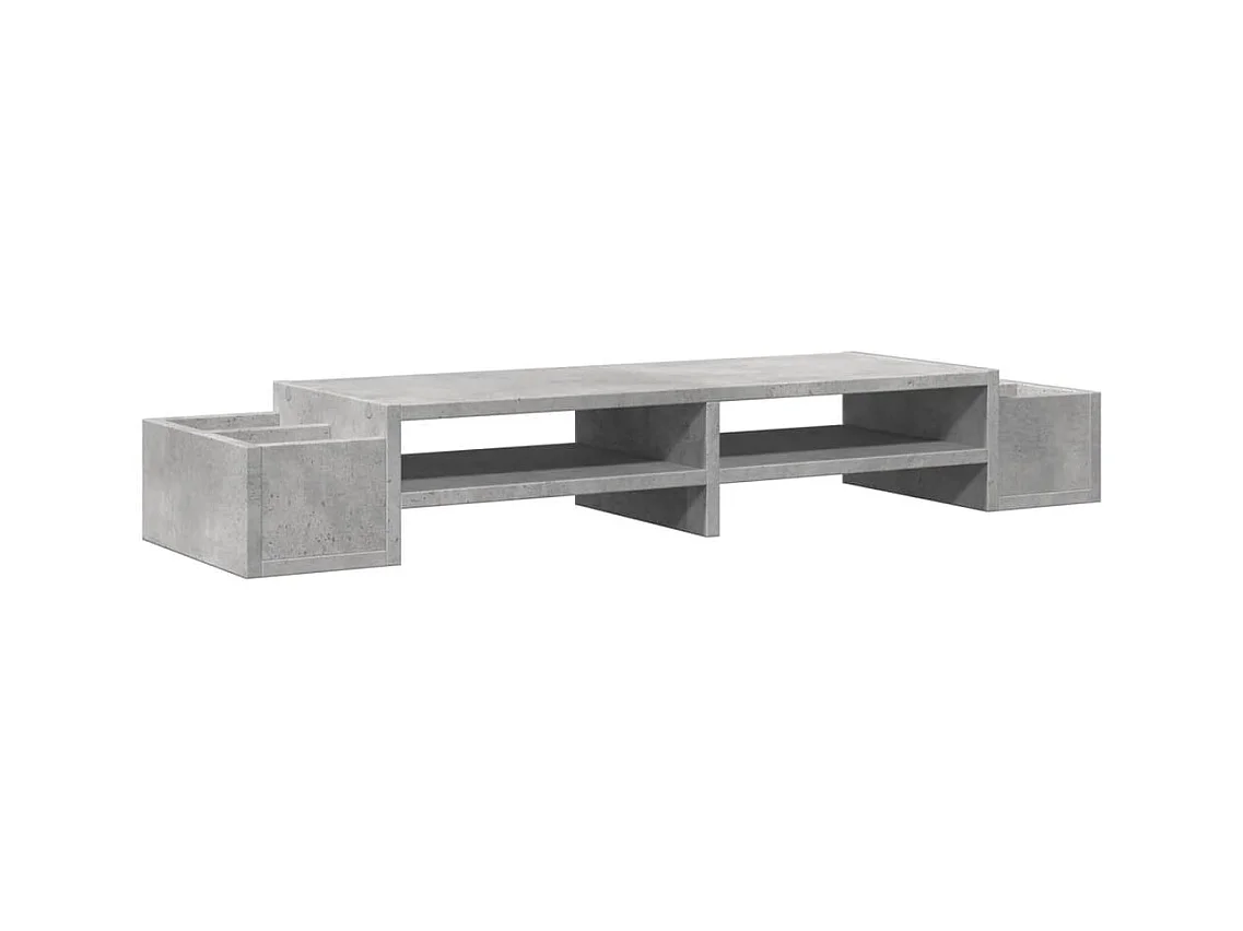 Mesa de escritorio con soporte para monitor y almacenamiento en madera de ingeniería gris 02_0044925