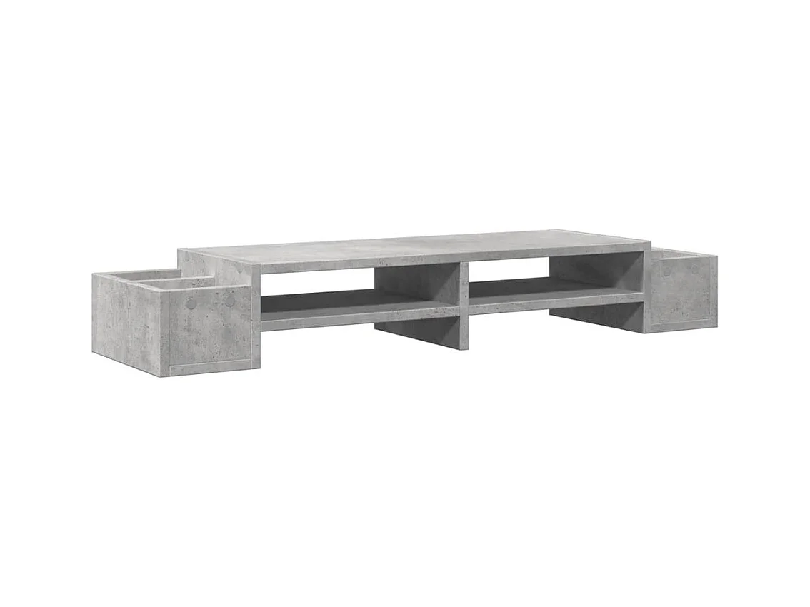Mesa de escritorio con soporte para monitor y almacenamiento en madera de ingeniería gris 02_0044925