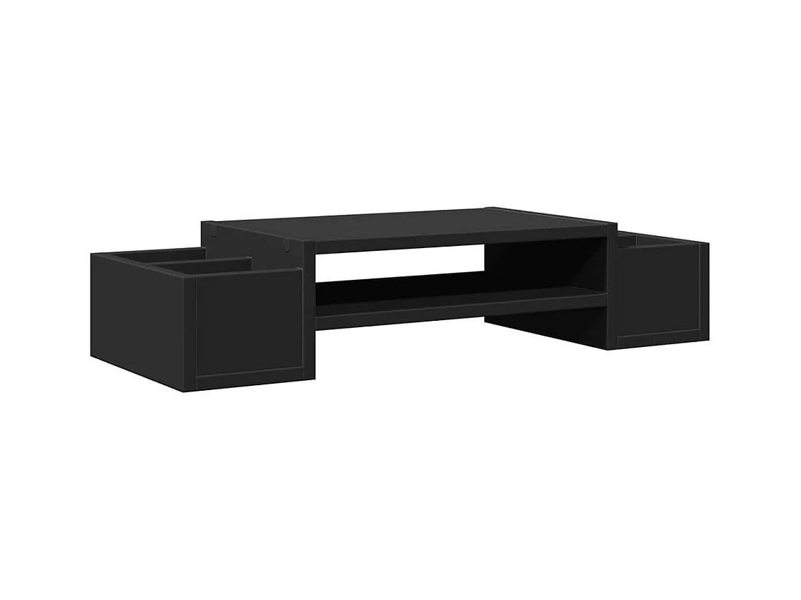 Mesa de escritorio con soporte para monitor y almacenamiento de madera de ingeniería negra 02_0044927