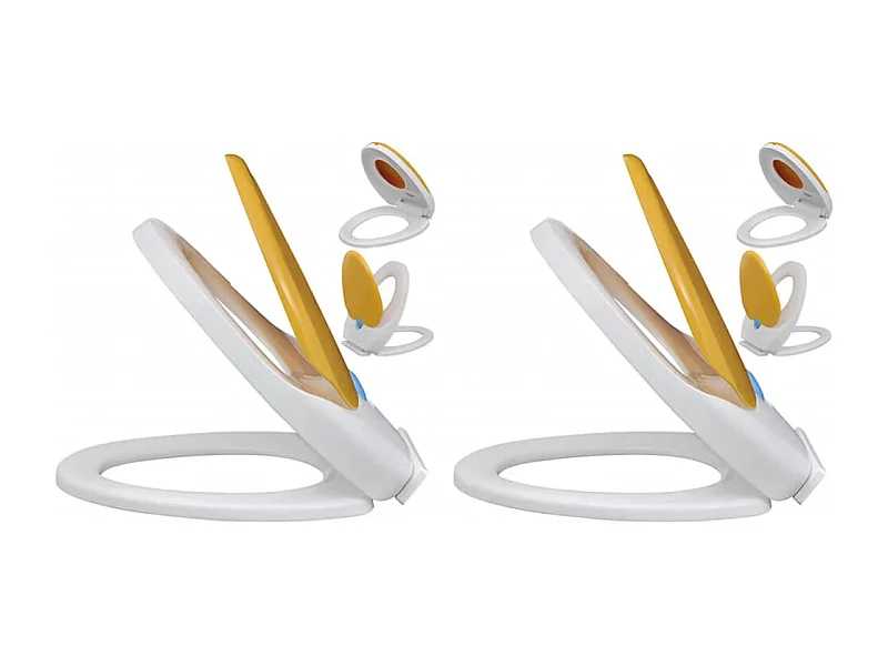 Conjunto de dois assentos sanitários e tampas de plástico branco e amarelo 02_0002959
