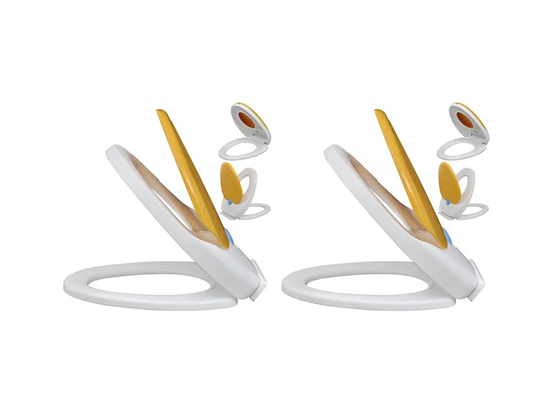 Conjunto de dois assentos sanitários e tampas de plástico branco e amarelo 02_0002959