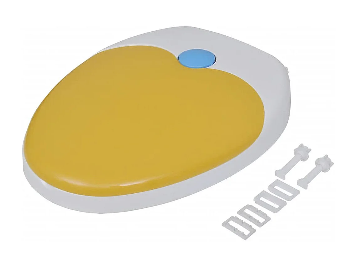 Juego de dos asientos y tapas de inodoro de plástico blanco y amarillo 02_0002959