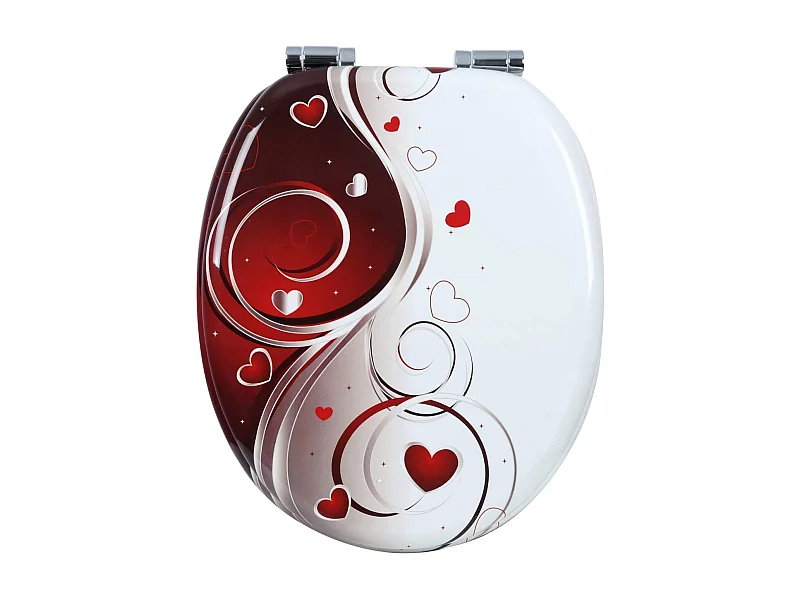 Asiento de inodoro resistente de madera con bisagra de cierre lento para baño blanco y rojo 19_0000726