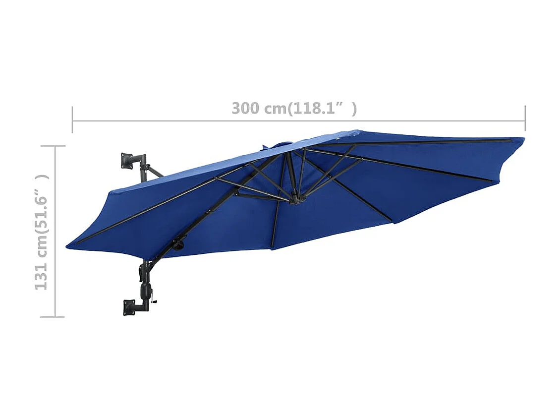 Parasol mural avec mât métal bleue 300 x 300 x 131 cm 02_0008686