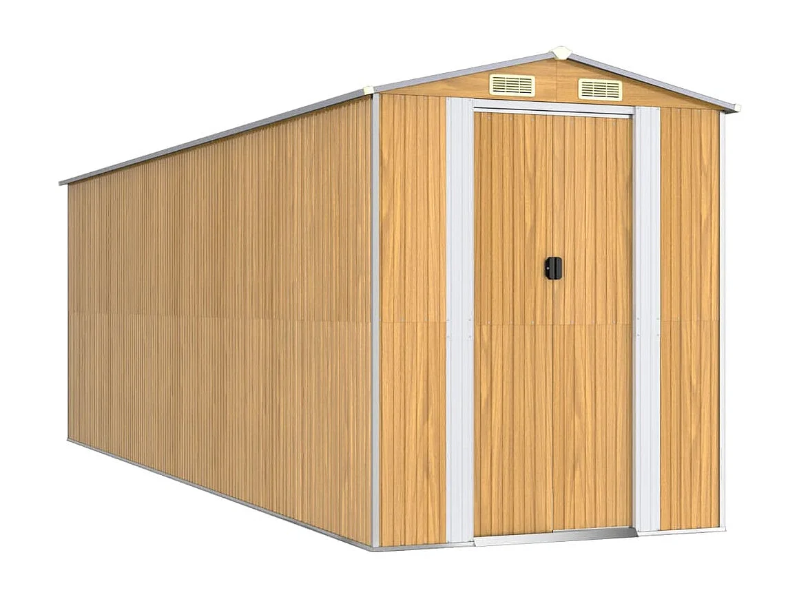 Galpão de jardim Cabine Galpão Casa de armazenamento Galpão ao ar livre Ferramentas Robusto Transparente 192 x 606 x 223 cm Aço Galvanizado Marrom 02_0022307