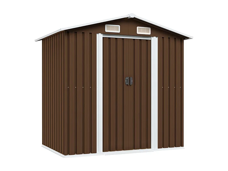 Abrigo de jardim, cabana, casa de armazenamento, galpão ao ar livre, ferramentas robustas 204 x 132 x 186 cm aço marrom 02_0022386
