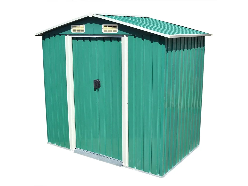 Galpão de jardim Cabine Galpão Casa Galpão de armazenamento Ferramentas de galpão ao ar livre Metal robusto 204 x 132 x 186 cm Verde 02_0022390