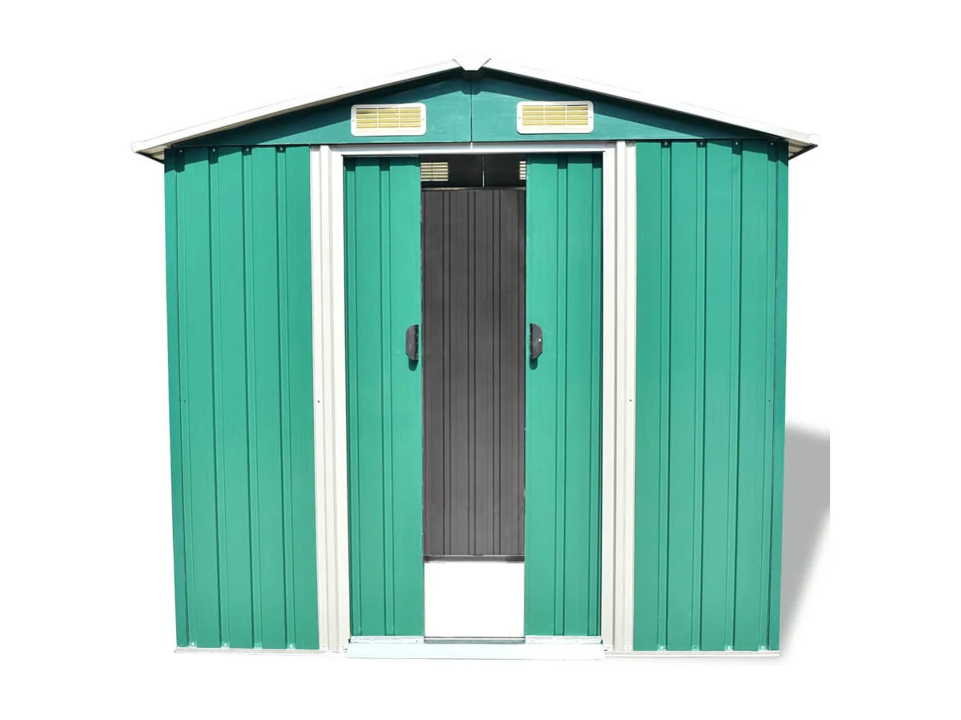 Galpão de jardim Cabine Galpão Casa Galpão de armazenamento Ferramentas de galpão ao ar livre Metal robusto 204 x 132 x 186 cm Verde 02_0022390