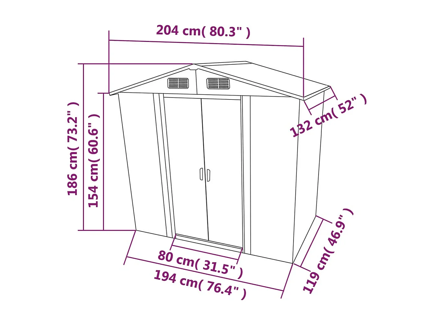 Galpão de jardim Cabine Galpão Casa Galpão de armazenamento Ferramentas de galpão ao ar livre Metal robusto 204 x 132 x 186 cm Verde 02_0022390
