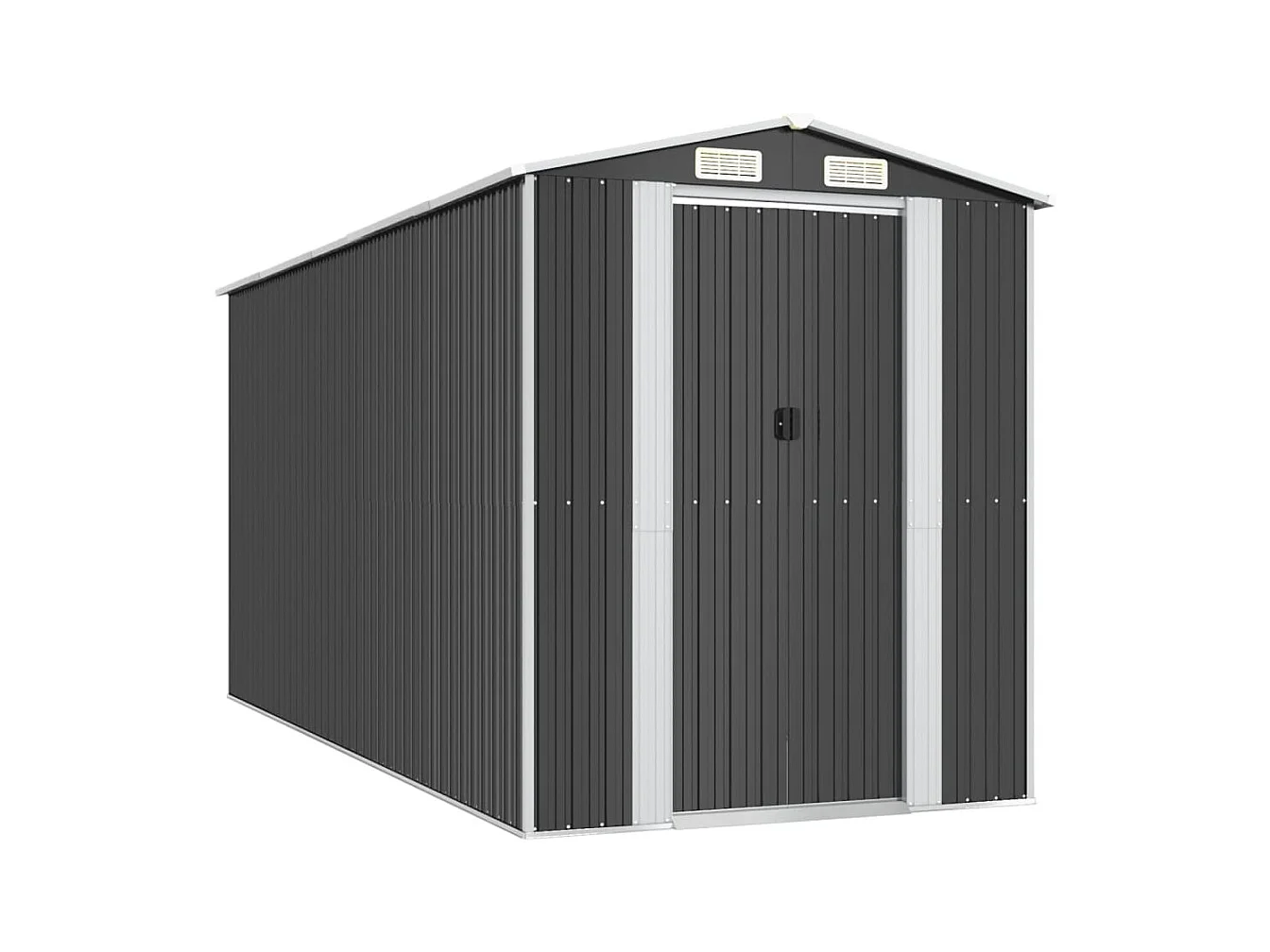 Abrigo de jardim, cabana, casa de armazenamento, galpão ao ar livre, ferramentas robustas, 192 x 440 x 223 cm, aço galvanizado antracite 02_0022199
