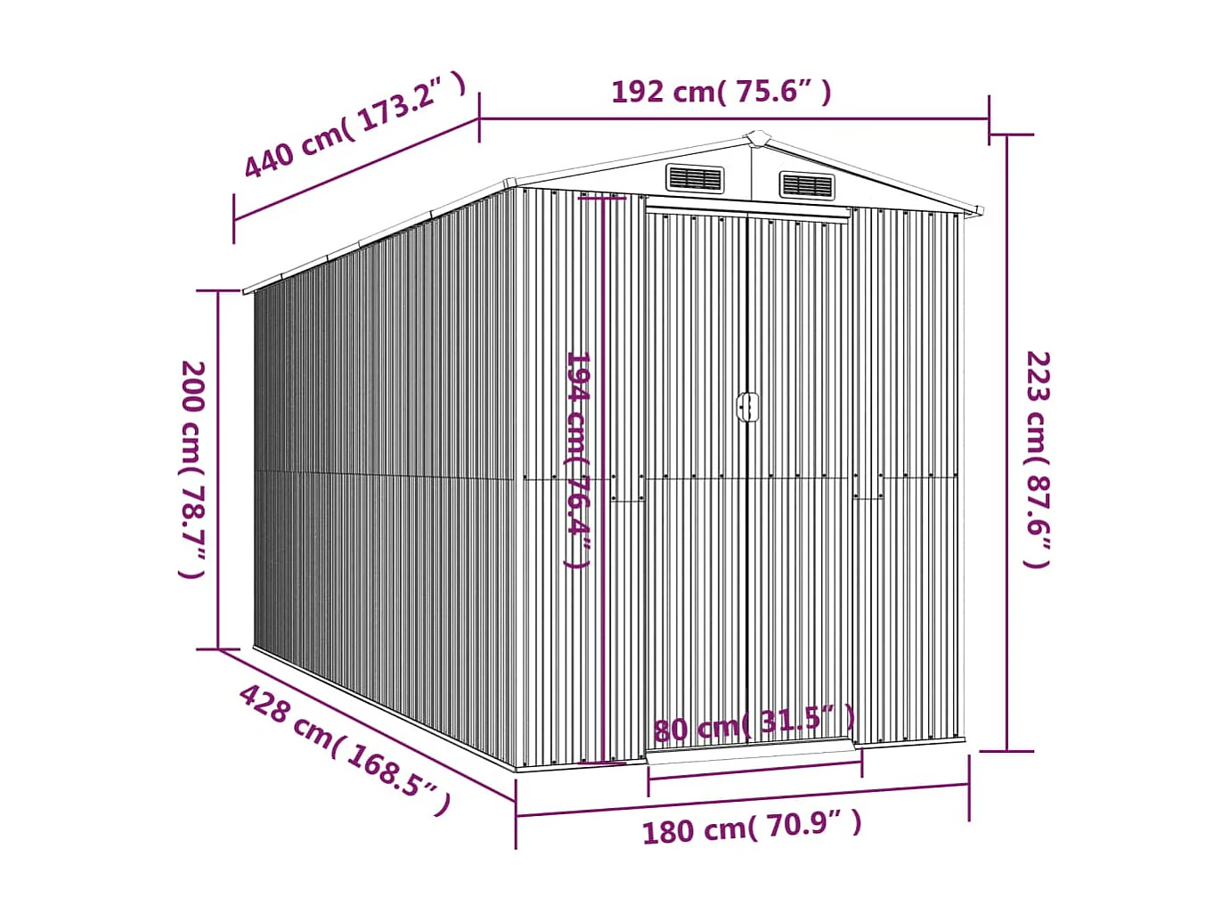 Abri de jardin cabane 192 x 440 x 223 cm 02_0022199