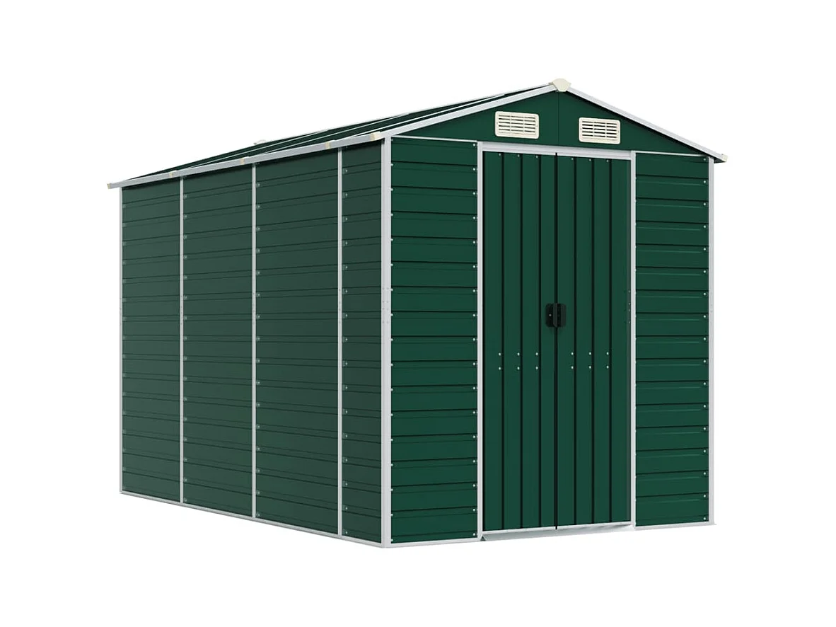 Abrigo de jardim, cabana, casa de armazenamento, galpão ao ar livre, ferramentas robustas 191 x 300 x 198 cm aço galvanizado verde 02_0022349