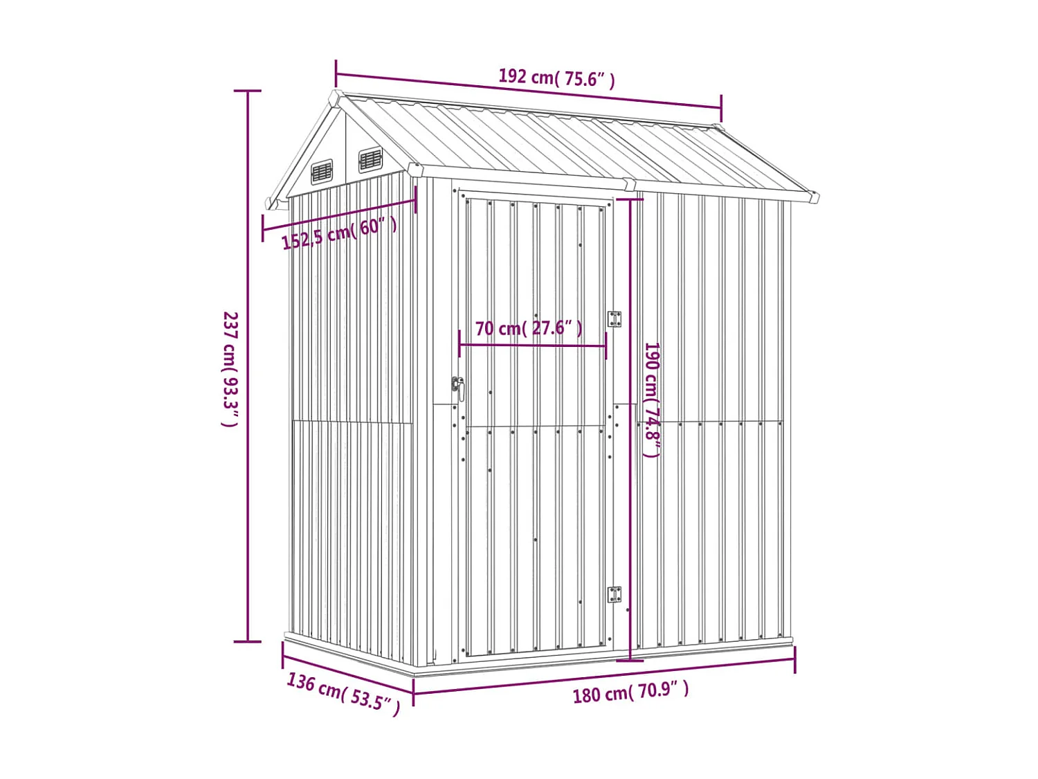 Abrigo de jardim, cabana, casa de armazenamento, galpão ao ar livre, ferramentas robustas 192 x 152,5 x 237 cm, aço galvanizado antracite 02_0022195