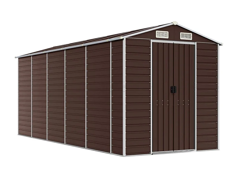 Abrigo de jardim, cabana, casa de armazenamento, galpão ao ar livre, ferramentas robustas 191 x 470 x 198 cm, aço galvanizado marrom 02_0022272