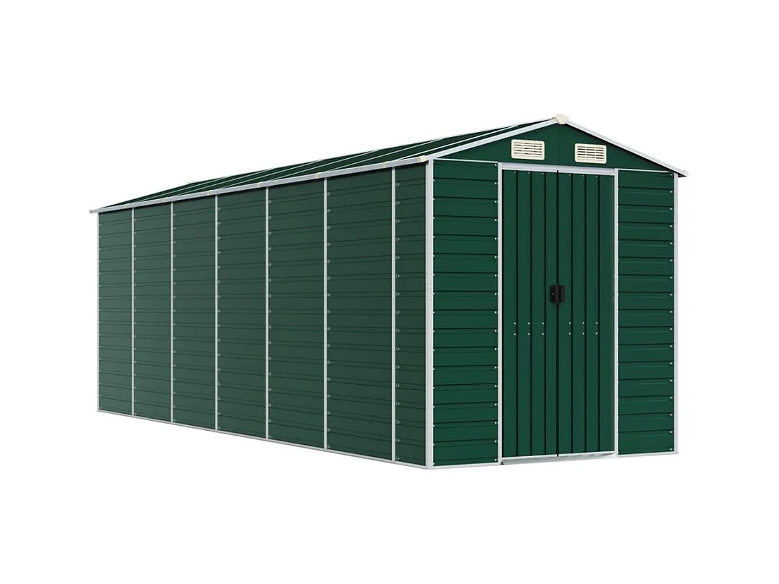 Abrigo de jardim, cabana, casa de armazenamento, abrigo ao ar livre, ferramentas robustas 191 x 555 x 198 cm aço galvanizado verde 02_0022352