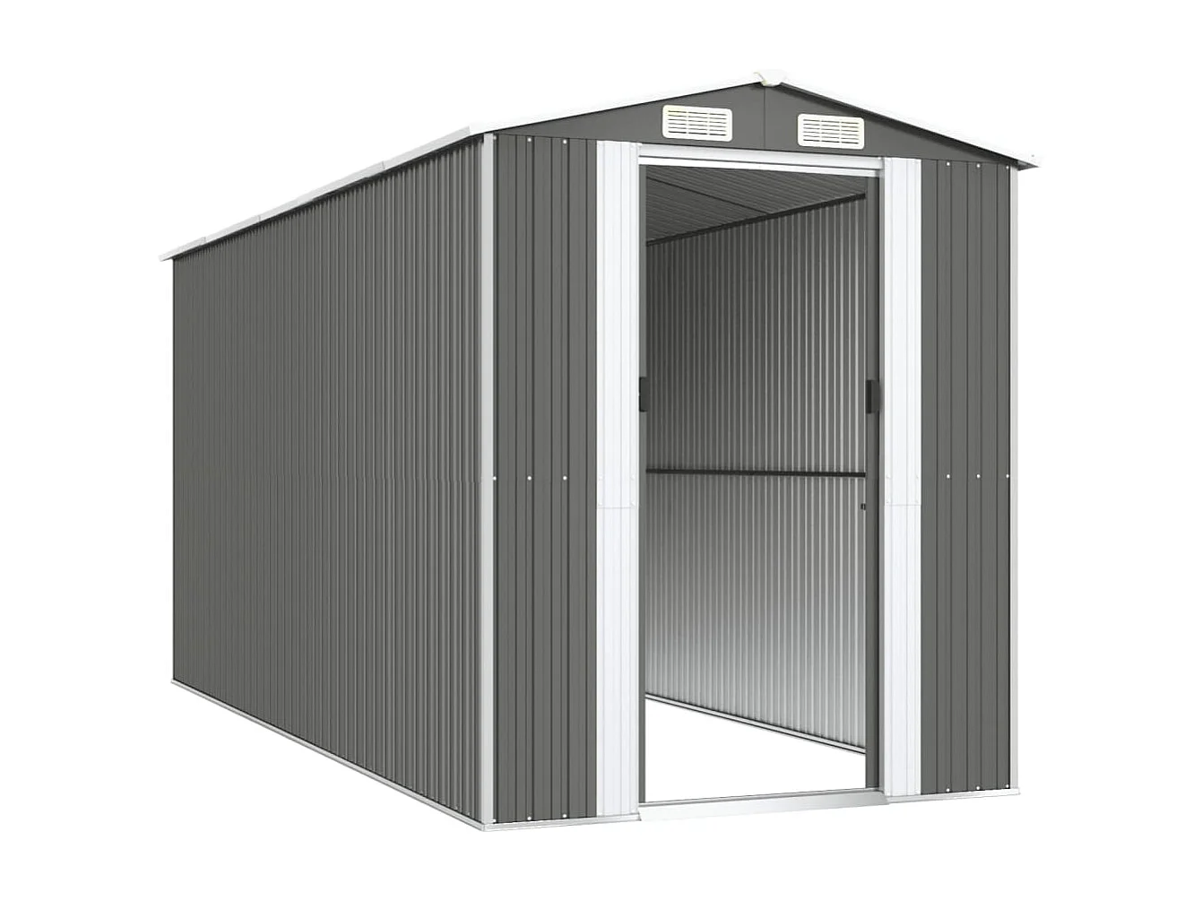 Casetta da giardino cabina ripostiglio capanno da esterno capanno per attrezzi robusta colore chiaro 192 x 440 x 223 cm acciaio zincato grigio 02_0022258