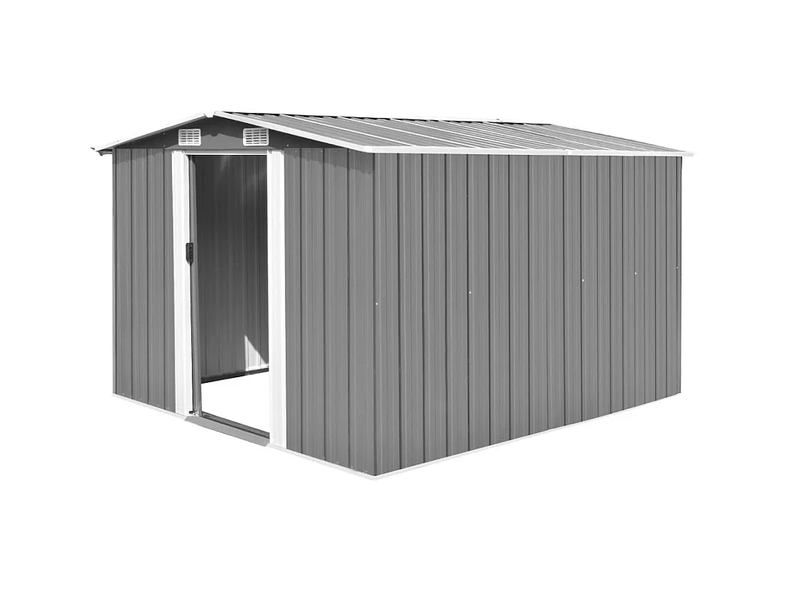 Abrigo de jardim, cabana, casa de armazenamento, galpão ao ar livre, ferramentas robustas 257 x 298 x 178 cm metal cinza 02_0022163