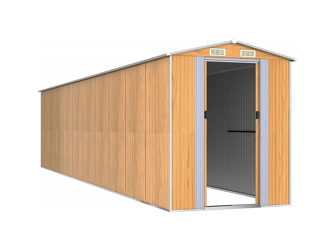 Galpão de jardim Cabine Galpão Casa de armazenamento Galpão ao ar livre Ferramentas Robusto Transparente 192 x 855 x 223 cm Aço Galvanizado Marrom 02_0022310