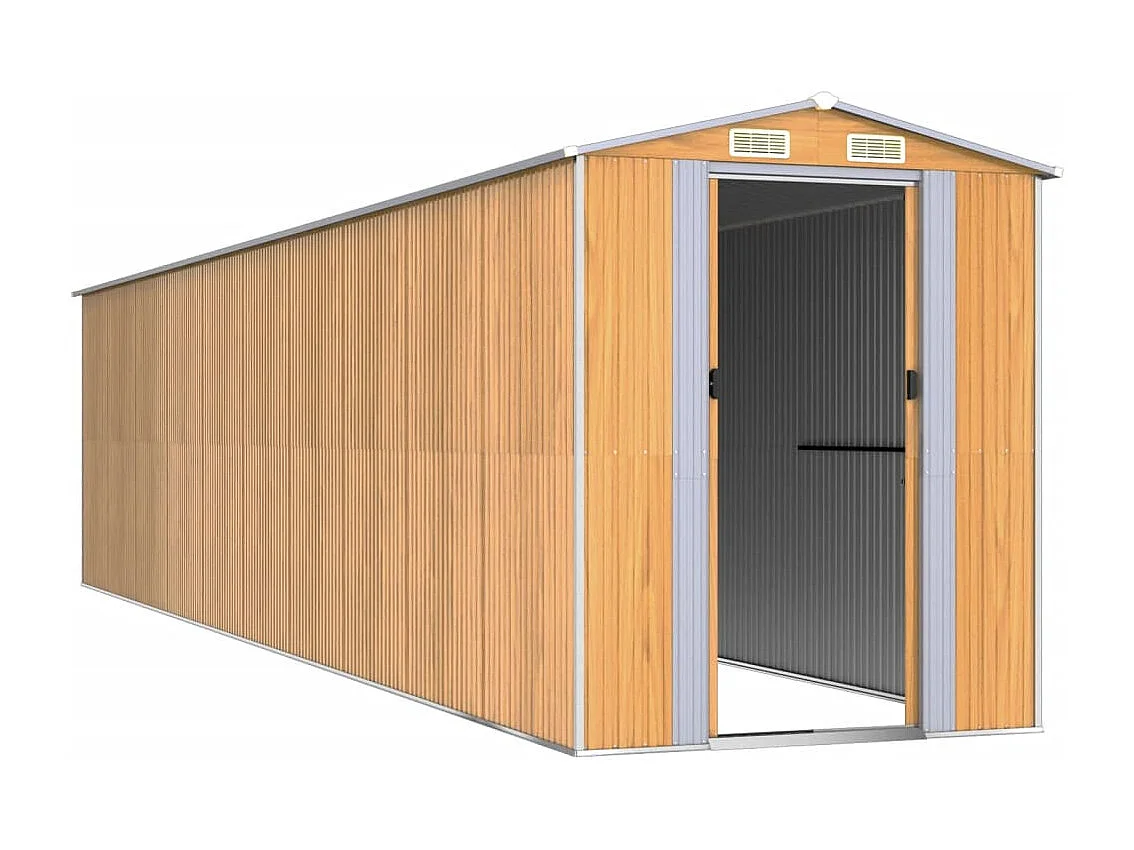 Galpão de jardim Cabine Galpão Casa de armazenamento Galpão ao ar livre Ferramentas Robusto Transparente 192 x 855 x 223 cm Aço Galvanizado Marrom 02_0022310