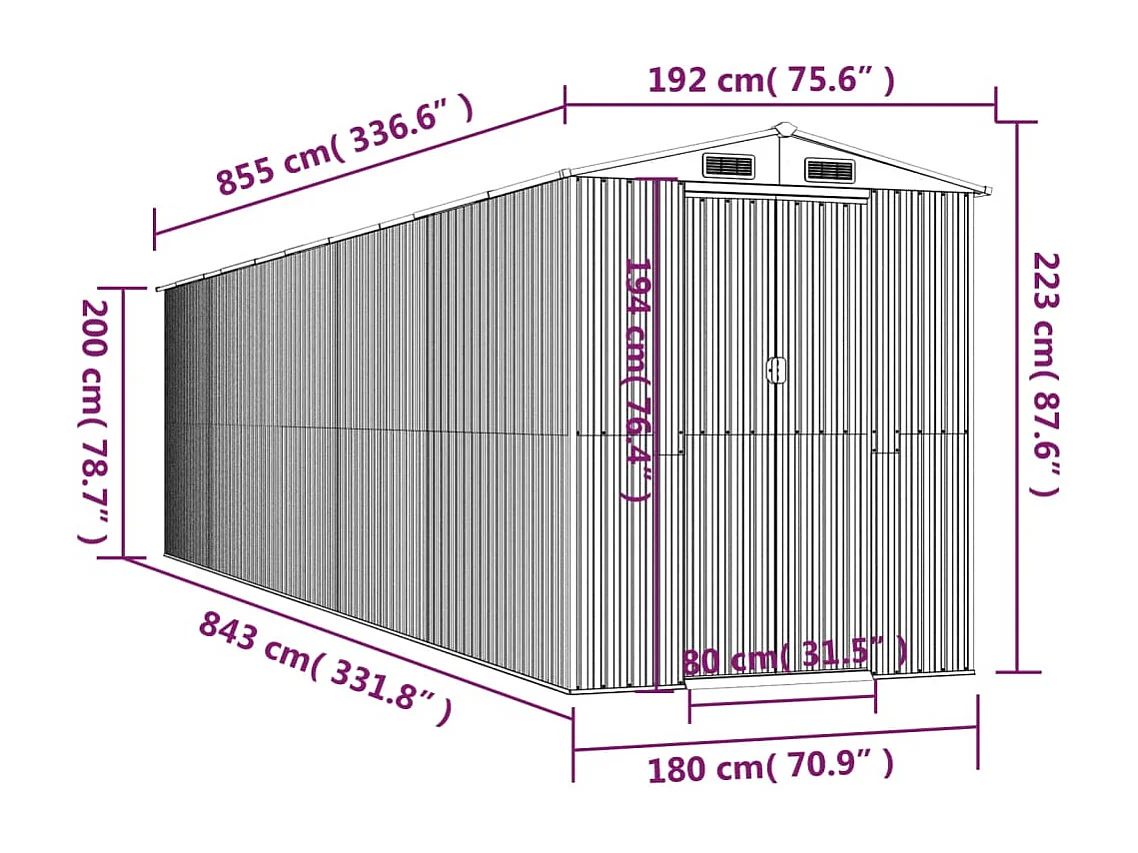 Galpão de jardim Cabine Galpão Casa de armazenamento Galpão ao ar livre Ferramentas Robusto Transparente 192 x 855 x 223 cm Aço Galvanizado Marrom 02_0022310