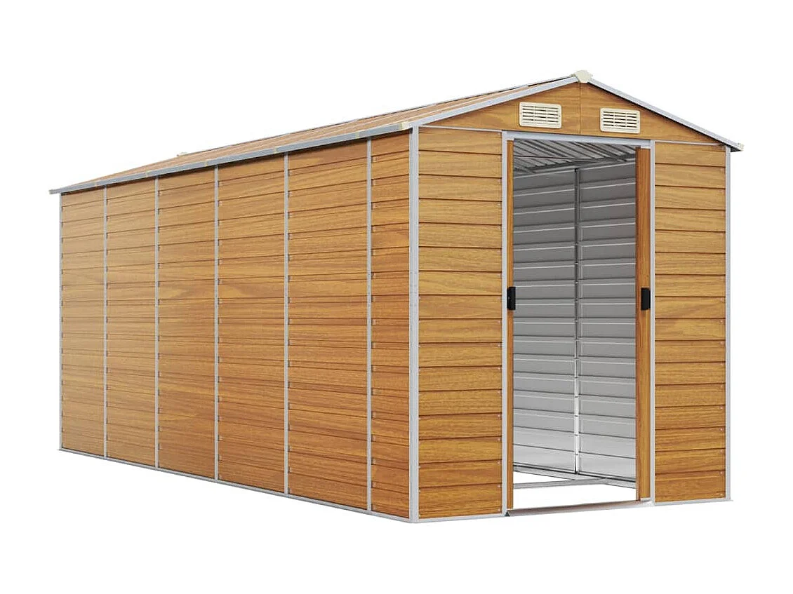 Casetta da giardino cabina ripostiglio casetta da esterno robusta casetta per attrezzi colore chiaro 191 x 470 x 198 cm acciaio zincato marrone 02_0022292