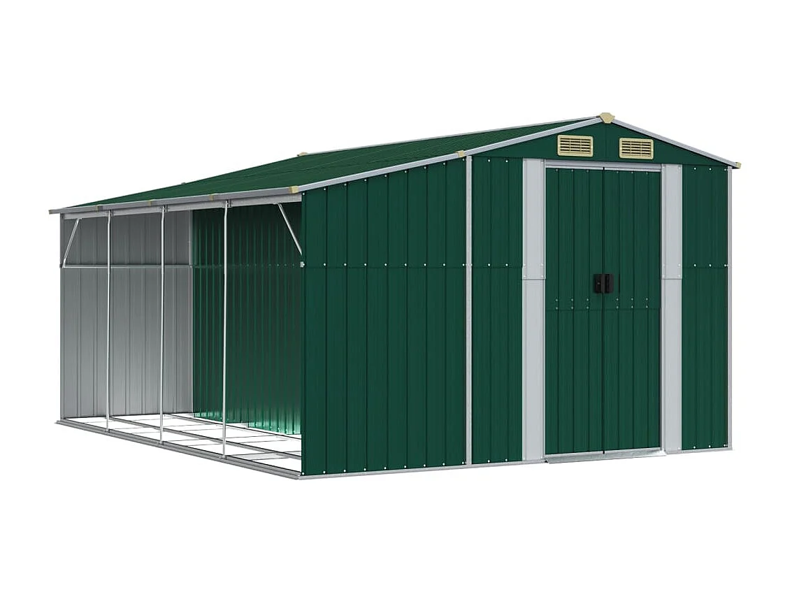 Casetta da giardino casetta per cabine ripostiglio casetta per la casa casetta per attrezzi da esterno robusta 277 x 365,5 x 179 cm acciaio zincato verde 02_0022378