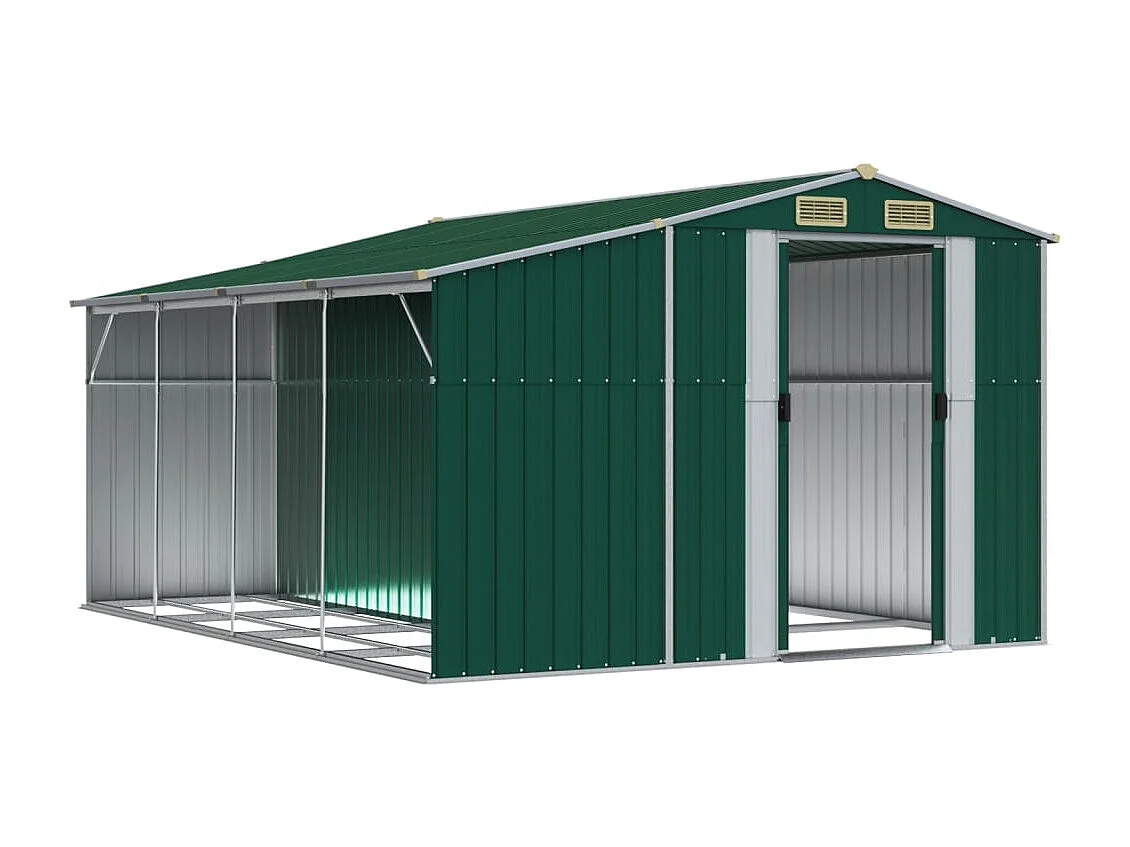 Casetta da giardino casetta per cabine ripostiglio casetta per la casa casetta per attrezzi da esterno robusta 277 x 365,5 x 179 cm acciaio zincato verde 02_0022378