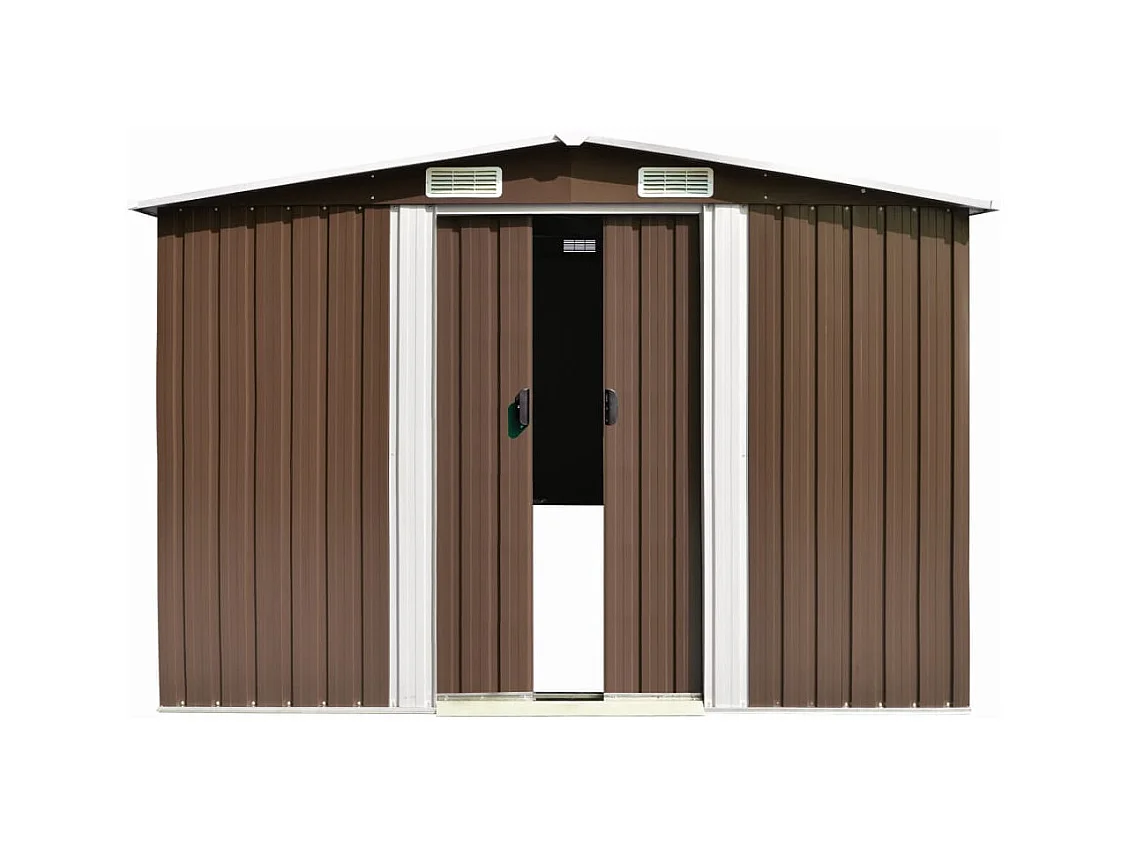 Casetta da giardino casetta per cabine ripostiglio casetta per la casa casetta per attrezzi da esterno robusta 257 x 392 x 181 cm marrone metallo 02_0022168