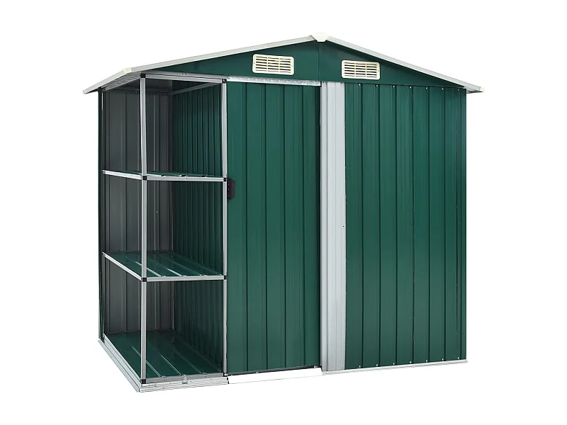 Galpão de jardim, cabana, casa, armazenamento, galpão ao ar livre, ferramentas robustas com prateleira, 205 x 130 x 183 cm, ferro verde 02_0022225