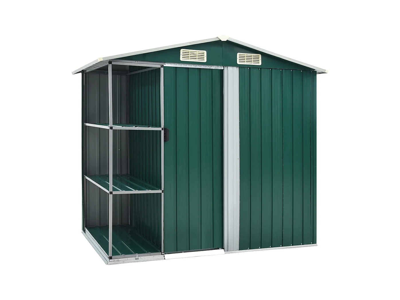 Galpão de jardim, cabana, casa, armazenamento, galpão ao ar livre, ferramentas robustas com prateleira, 205 x 130 x 183 cm, ferro verde 02_0022225
