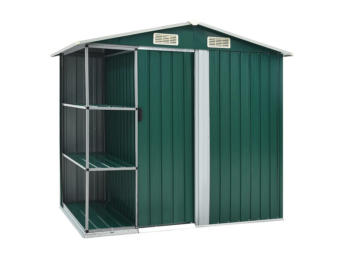 Casetta da giardino Casetta per cabina Capanno per la casa Casetta per esterni Casetta per attrezzi robusta con ripiano 205 x 130 x 183 cm Ferro verde 02_0022225