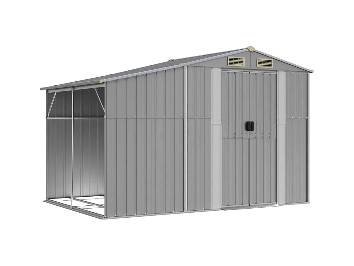 Abrigo de jardim, cabana, casa de armazenamento, galpão externo, ferramentas, robusto, 277 x 192,5 x 179 cm, aço galvanizado cinza 02_0022236