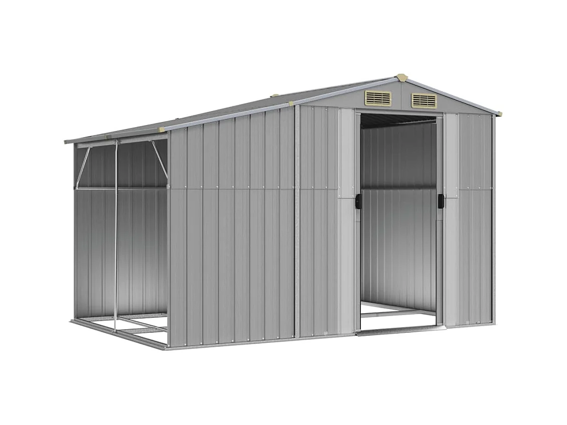 Abrigo de jardim, cabana, casa de armazenamento, galpão externo, ferramentas, robusto, 277 x 192,5 x 179 cm, aço galvanizado cinza 02_0022236