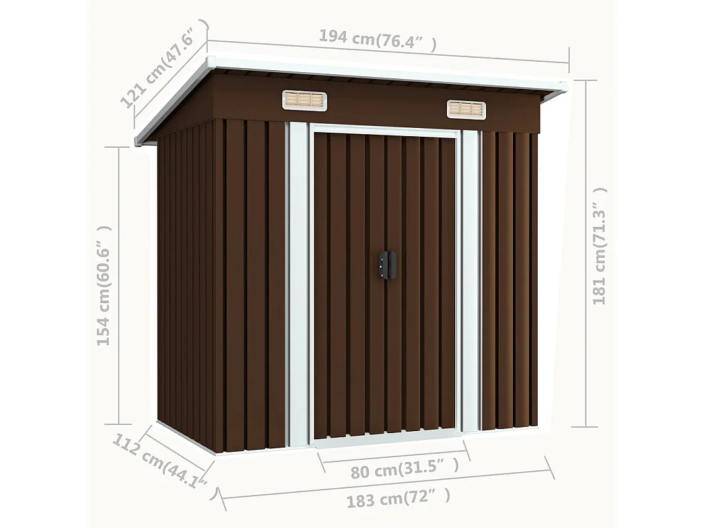 Abrigo de jardim, cabana, casa de armazenamento, galpão ao ar livre, ferramentas robustas 194 x 121 x 181 cm aço marrom 02_0022385