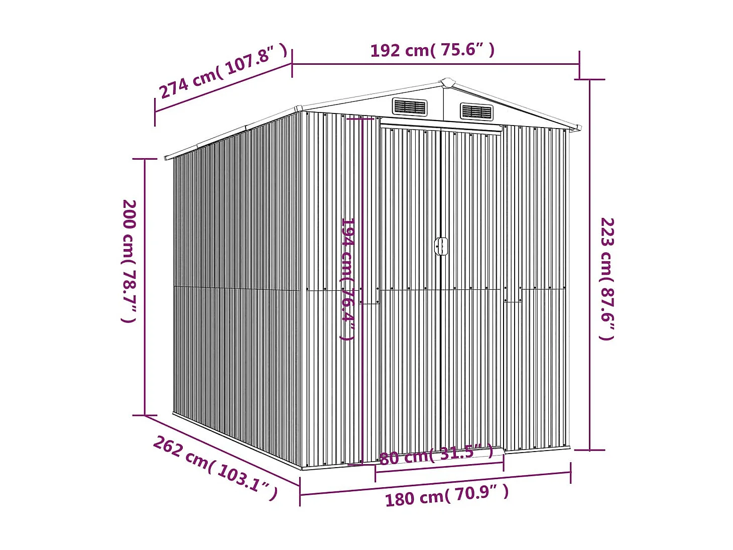 Galpão de jardim Cabine Galpão Casa de armazenamento Galpão ao ar livre Ferramentas Robusto Escuro 192 x 274 x 223 cm Aço galvanizado marrom 02_0022318