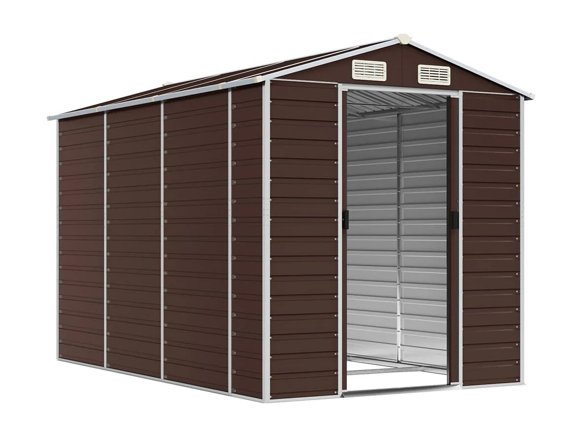 Abrigo de jardim, cabana, casa de armazenamento, galpão ao ar livre, ferramentas robustas 191 x 300 x 198 cm, aço galvanizado marrom 02_0022270