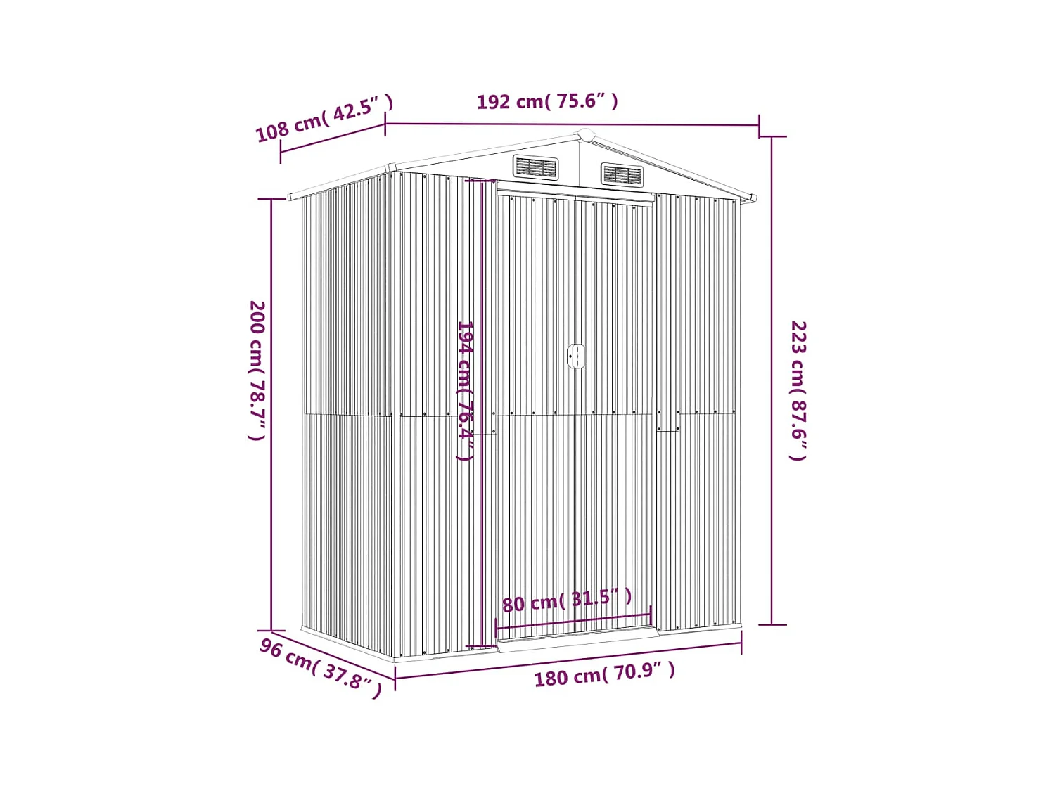Abri de jardin cabane grise 192 x 108 x 223 cm 02_0022253