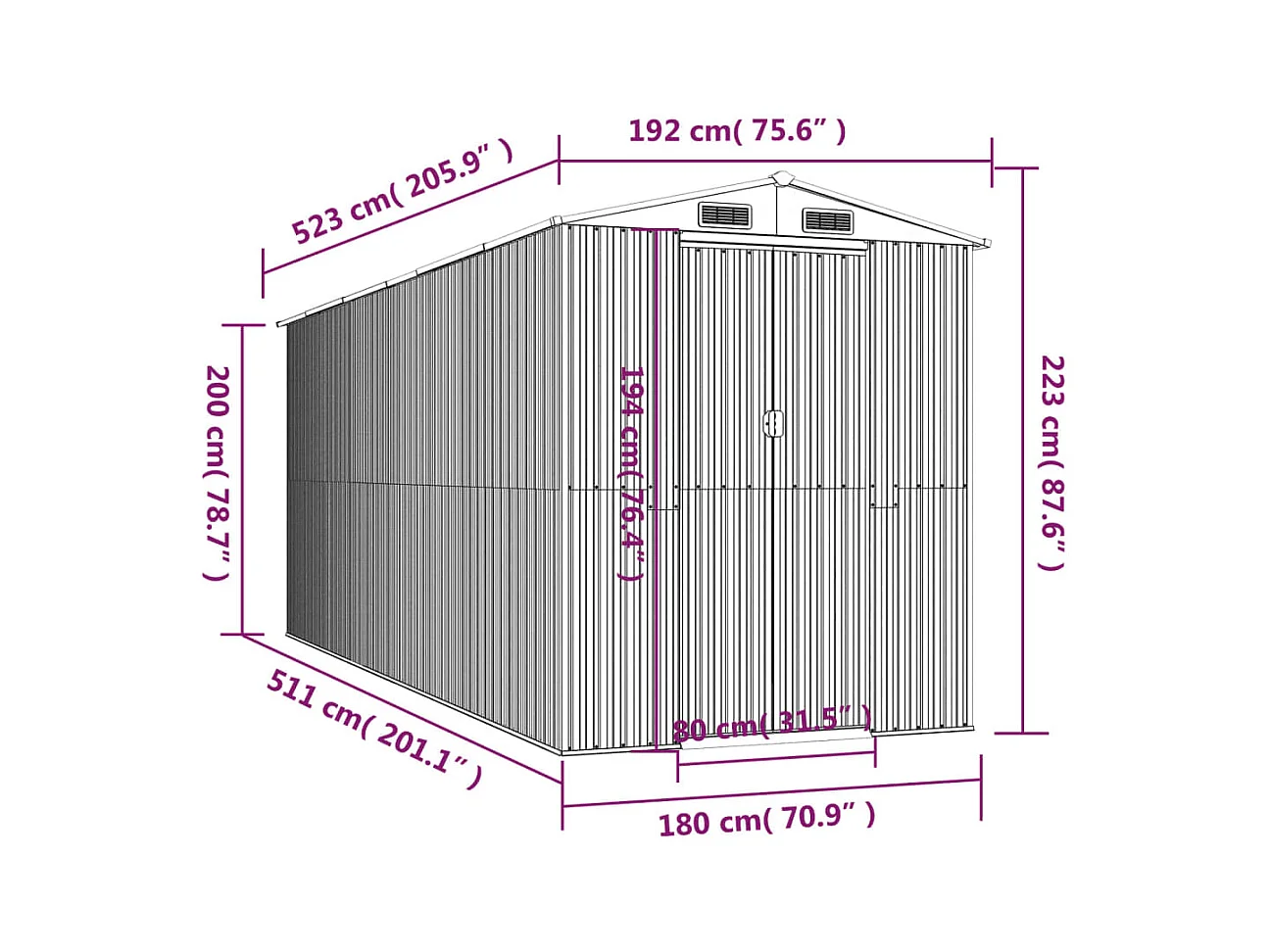 Abri de jardin cabane grise 192 x 523 x 223 cm 02_0022259