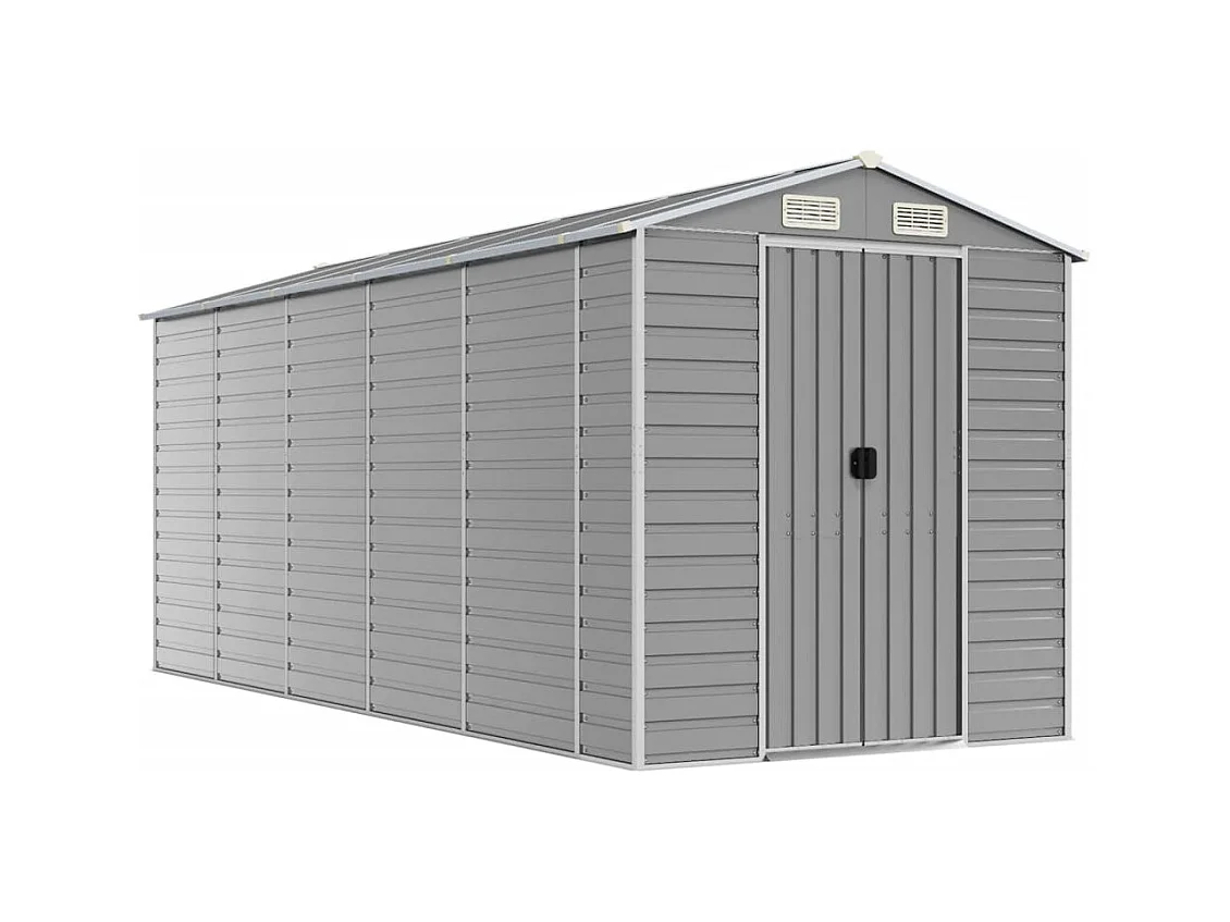 Galpão de jardim Cabine Galpão Casa de armazenamento Galpão ao ar livre Ferramentas Robusto Transparente 191 x 470 x 198 cm Aço Galvanizado Cinza 02_0022245