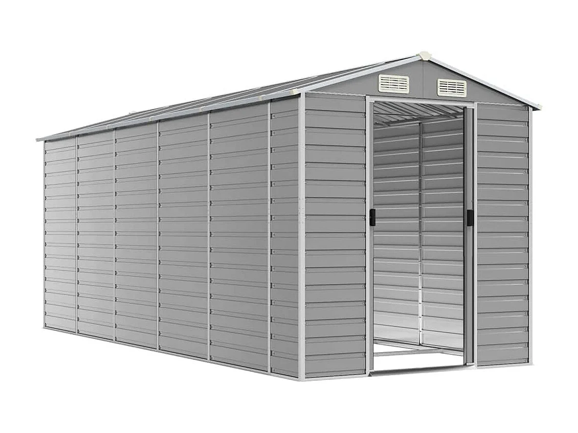 Casetta da giardino cabina ripostiglio capanno da esterno capanno per attrezzi robusta colore chiaro 191 x 470 x 198 cm acciaio zincato grigio 02_0022245