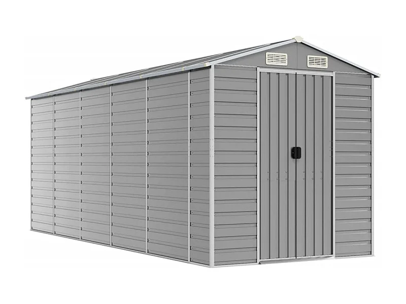 Casetta da giardino cabina ripostiglio capanno da esterno capanno per attrezzi robusta colore chiaro 191 x 470 x 198 cm acciaio zincato grigio 02_0022245