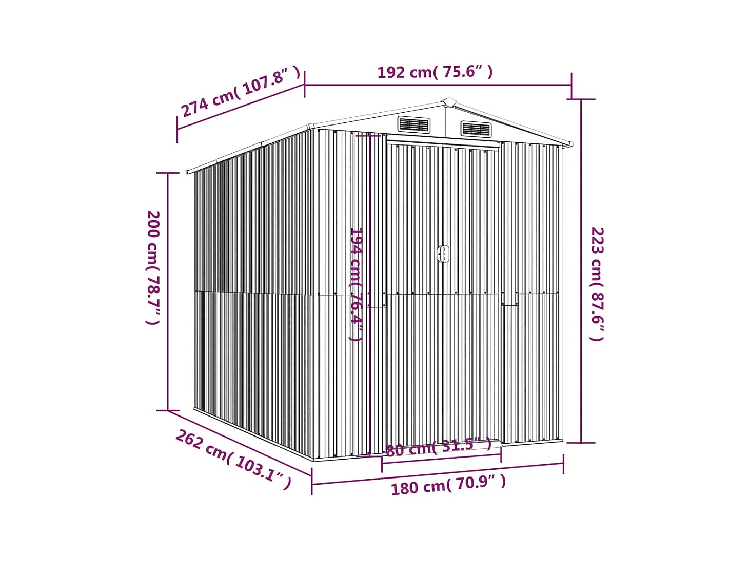 Casetta da giardino casetta per capanni casetta per ripostigli casetta per attrezzi da esterno robusta 192 x 274 x 223 cm acciaio zincato verde 02_0022362