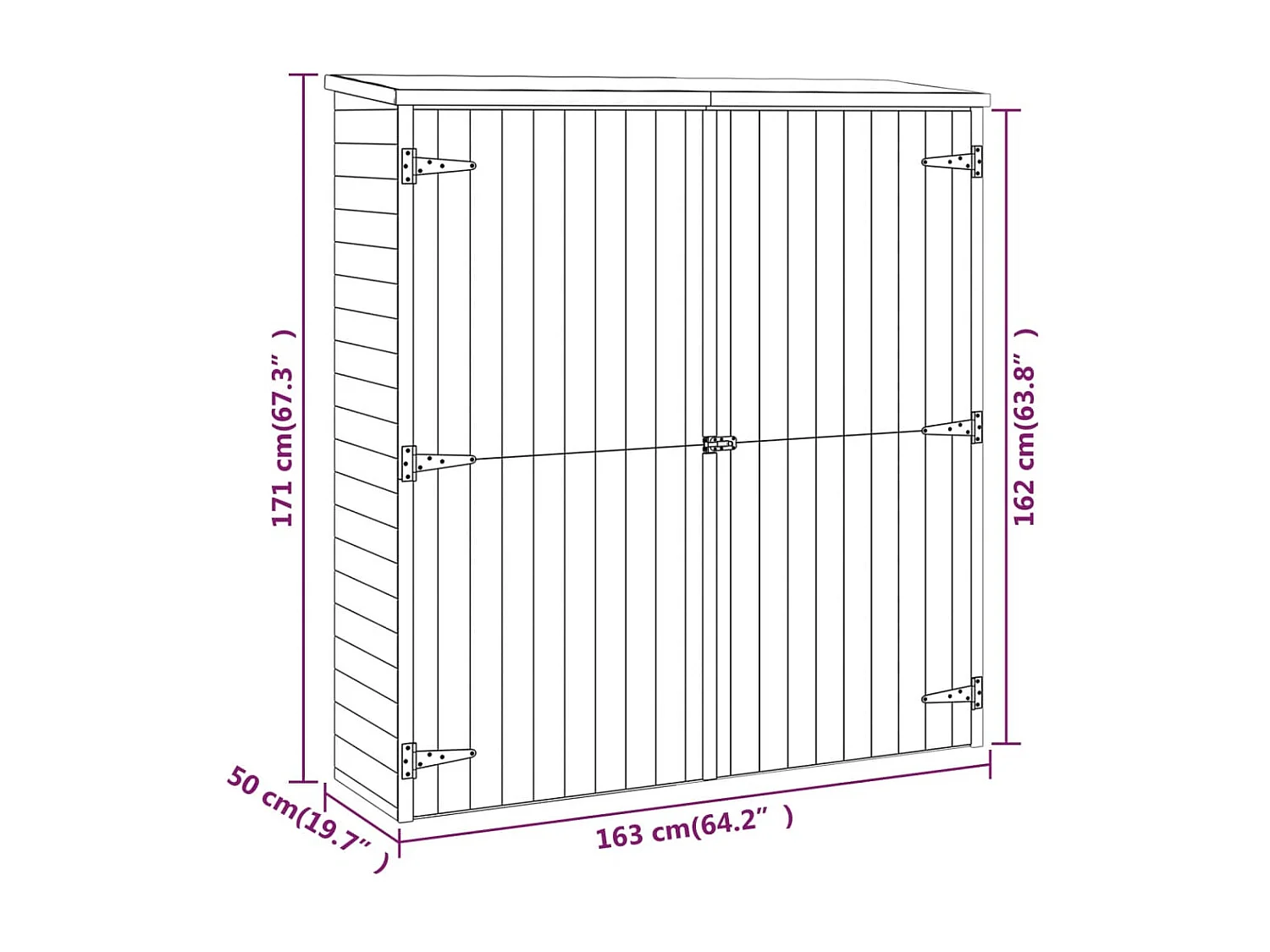 Galpão de jardim, cabana, casa de armazenamento, galpão ao ar livre, ferramentas, robusto, 163 x 50 x 171 cm, madeira maciça de pinho, marrom 02_0022404