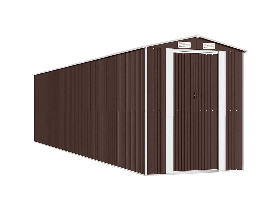 Galpão de jardim, cabana, casa de armazenamento, galpão ao ar livre, ferramentas, robusto, escuro, 192 x 855 x 223 cm, aço galvanizado marrom 02_0022325