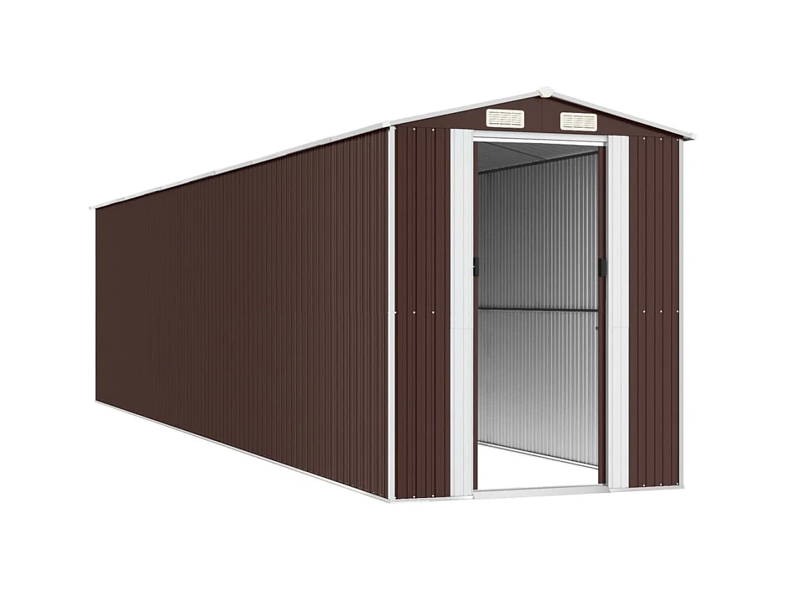 Galpão de jardim, cabana, casa de armazenamento, galpão ao ar livre, ferramentas, robusto, escuro, 192 x 855 x 223 cm, aço galvanizado marrom 02_0022325